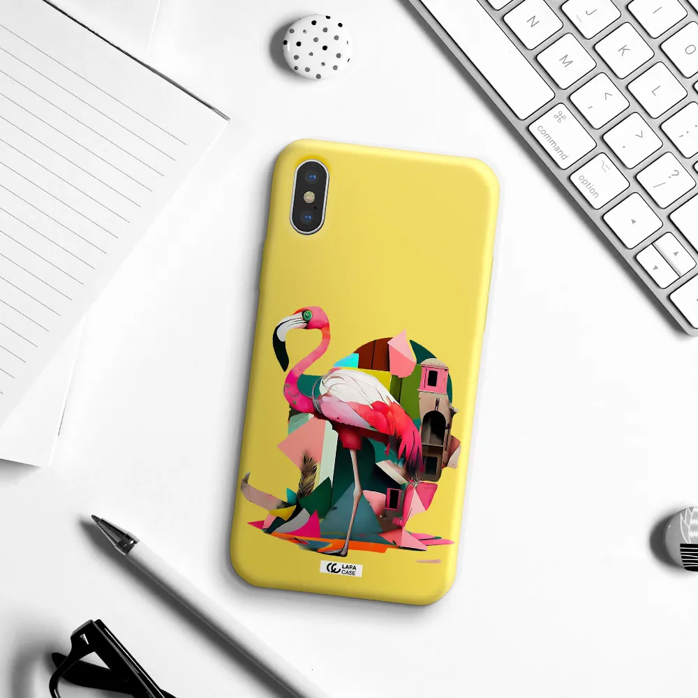 Flamingo Collage Apple iPhone XS Silicone canary yellow Case