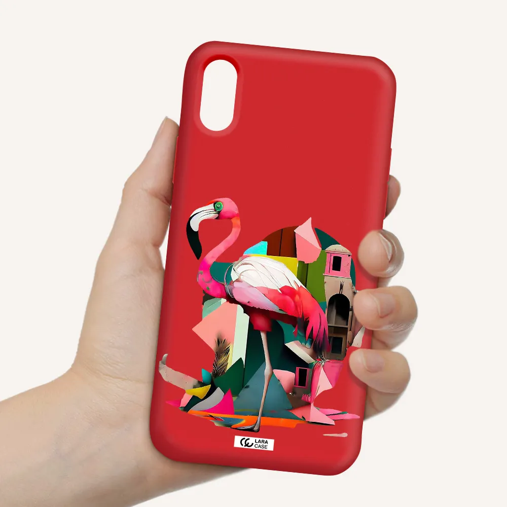 Flamingo Collage Apple iPhone XS Silicone Imperial Red Case