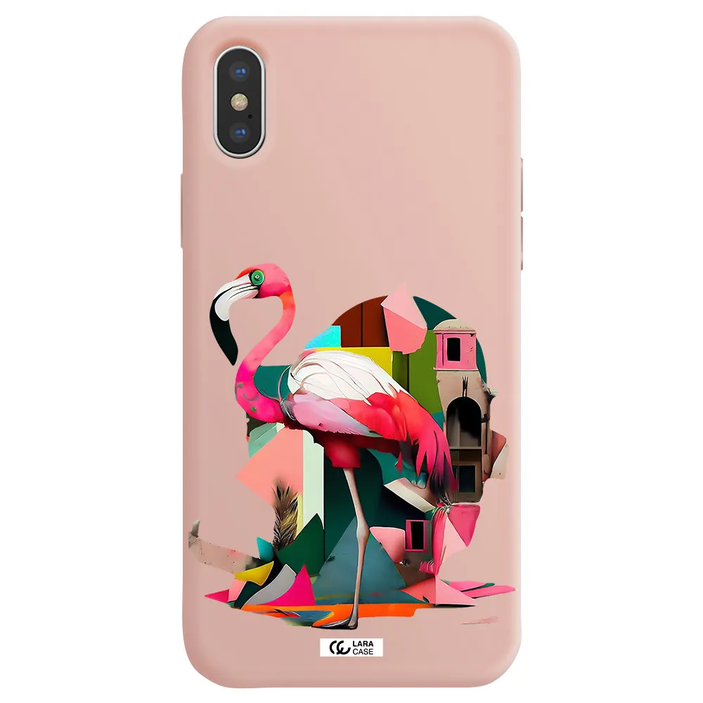 Flamingo Collage Apple iPhone XS Silicone pastel pink Case
