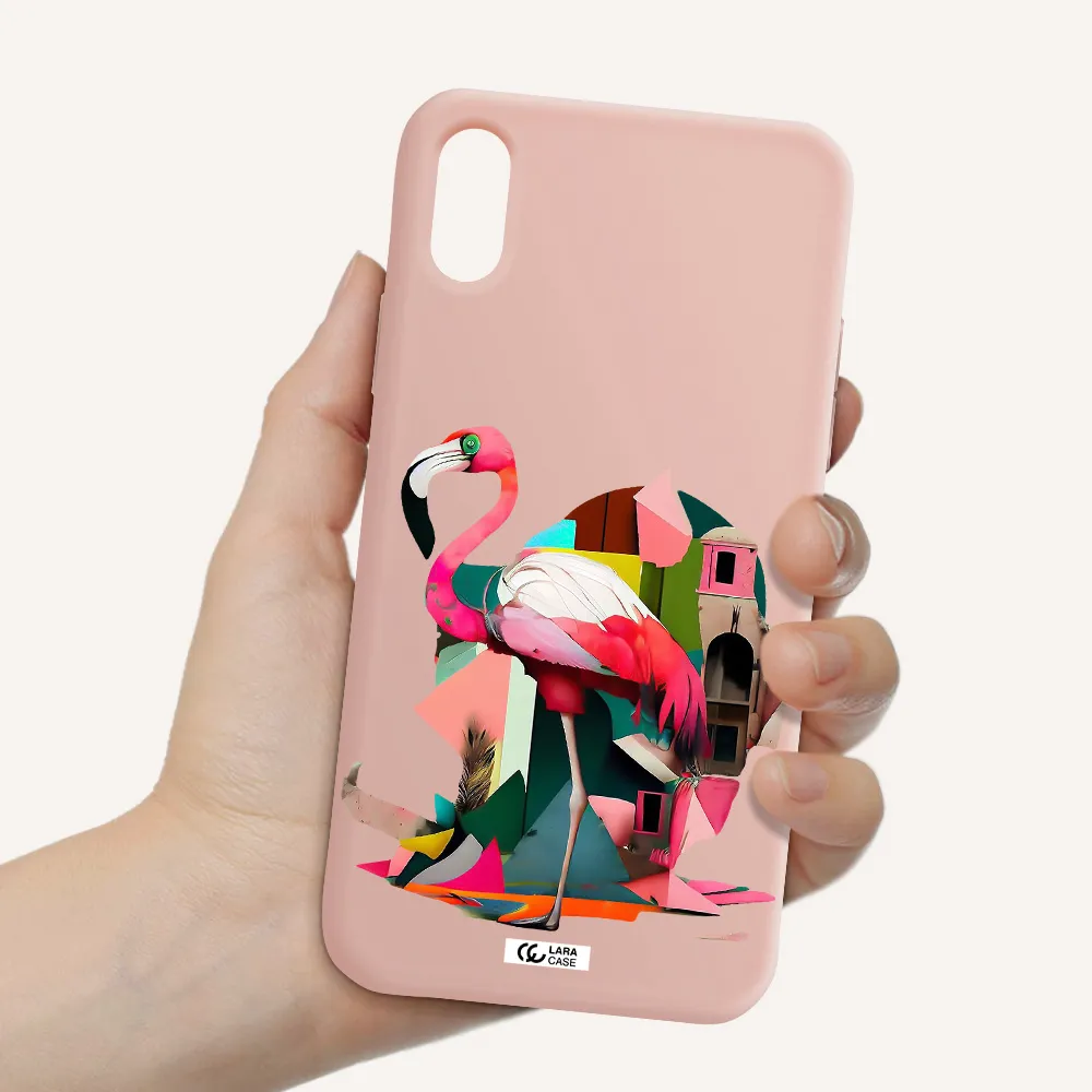 Flamingo Collage Apple iPhone XS Silicone pastel pink Case