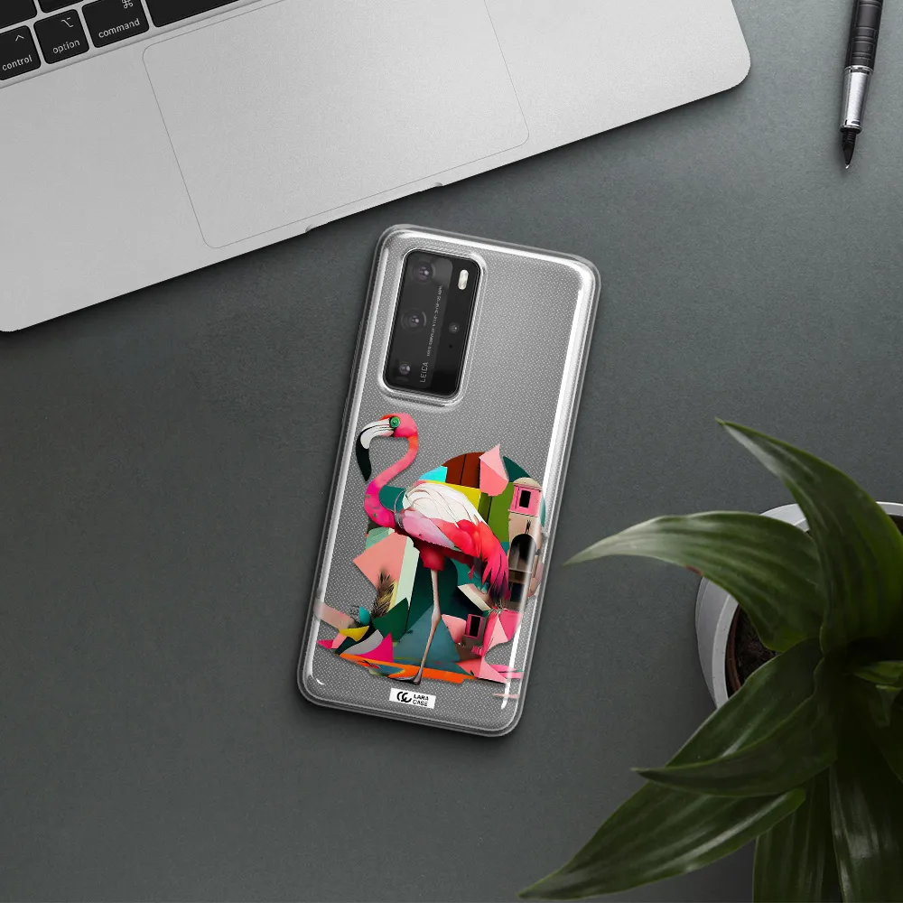 Flamingo Collage Huawei P40 Pro Clear TPU Case