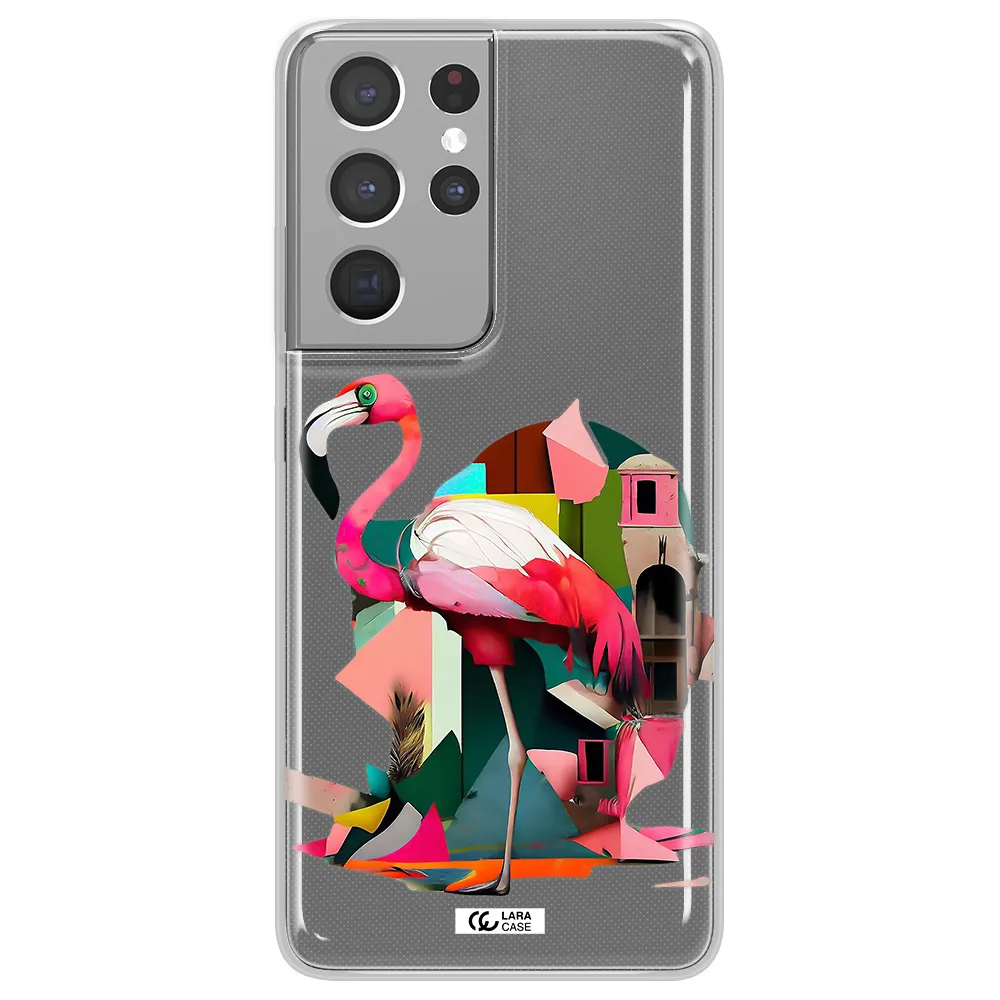 Flamingo Collage Samsung S21 Ultra Clear TPU Case