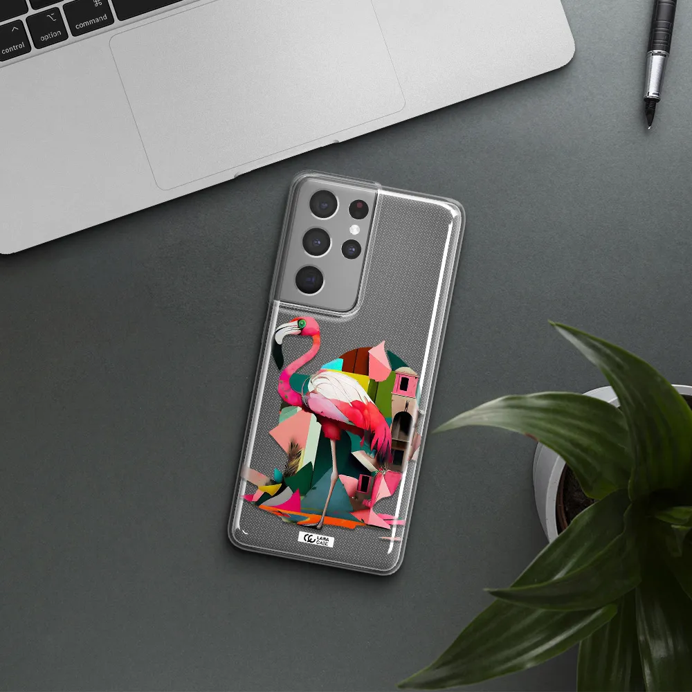 Flamingo Collage Samsung S21 Ultra Clear TPU Case