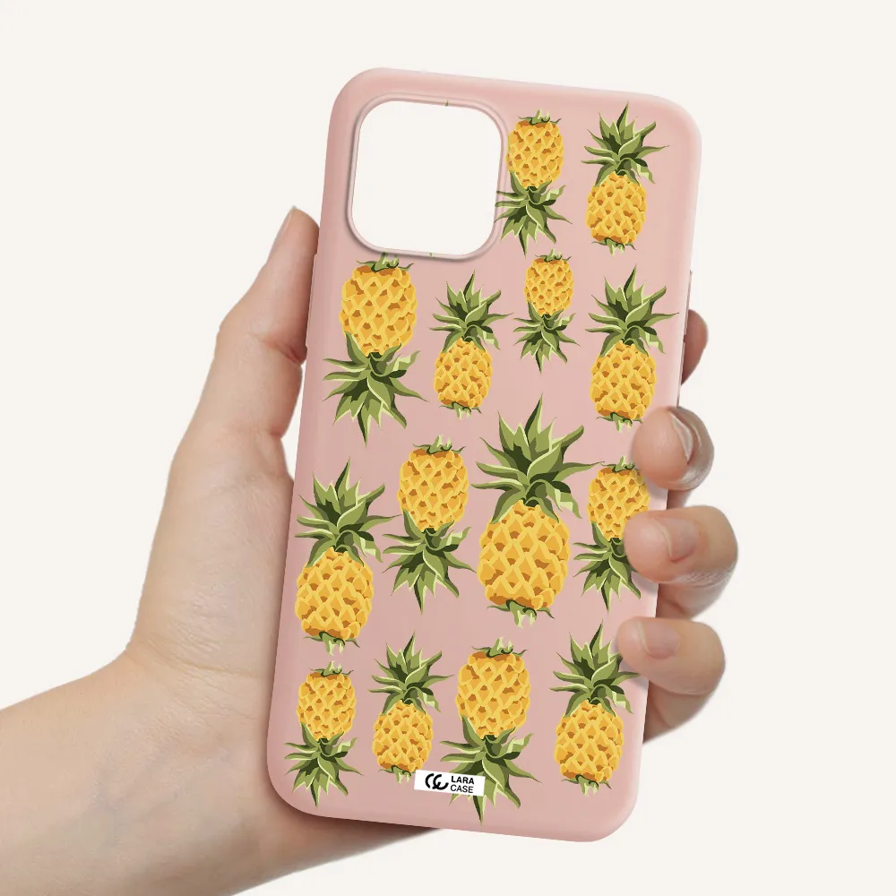 Pineapples Apple iPhone 12 Silicone pastel pink Case
