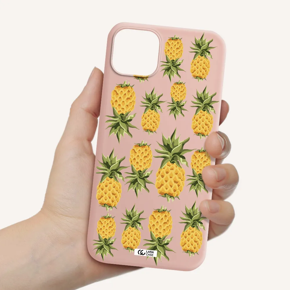 Pineapples Apple iPhone 14 plus Silicone pastel pink Case