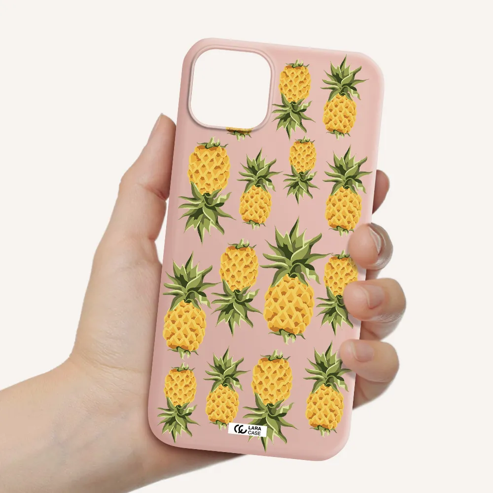 Pineapples Apple iPhone 14 Silicone pastel pink Case