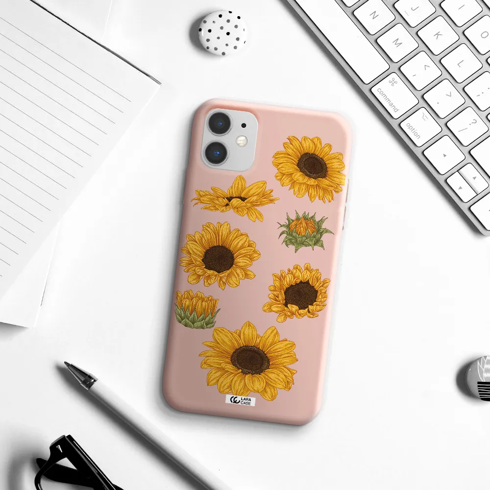Sunflower Apple iPhone 11 Silicone pastel pink Case