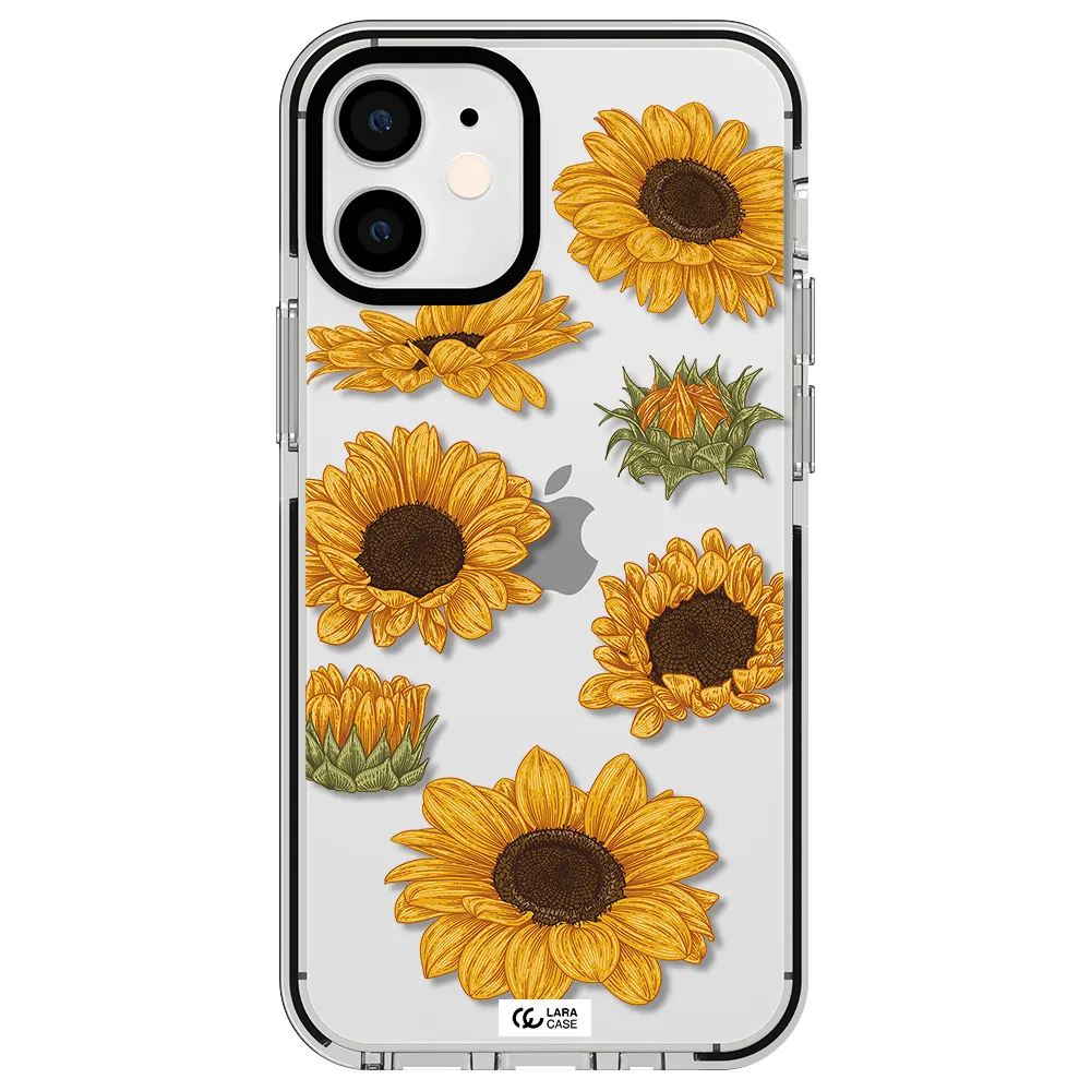 Sunflower Apple iPhone 12 mini impact black border Case