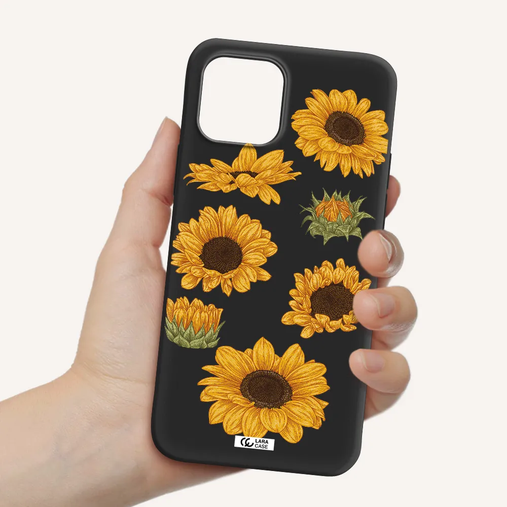 Sunflower Apple iPhone 12 Silicone black Case