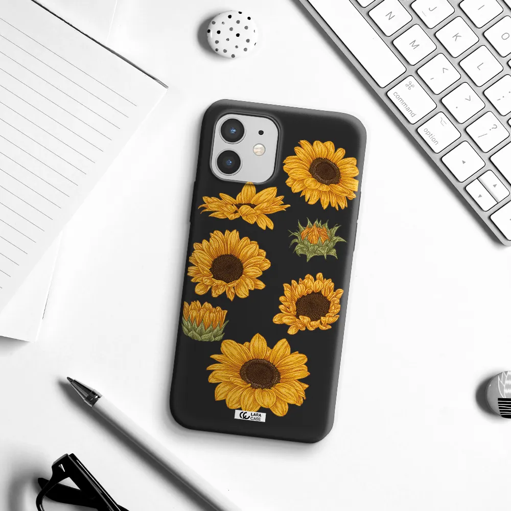 Sunflower Apple iPhone 12 Silicone black Case