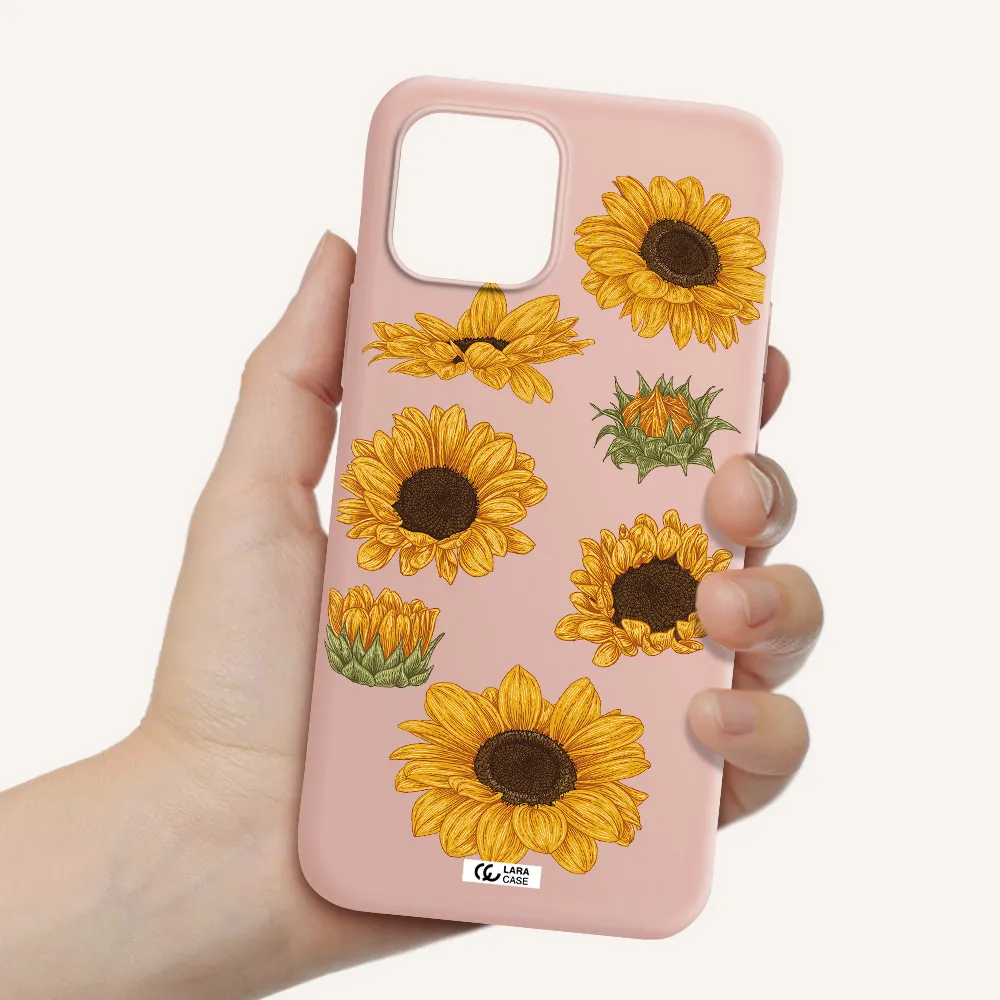 Sunflower Apple iPhone 12 Silicone pastel pink Case