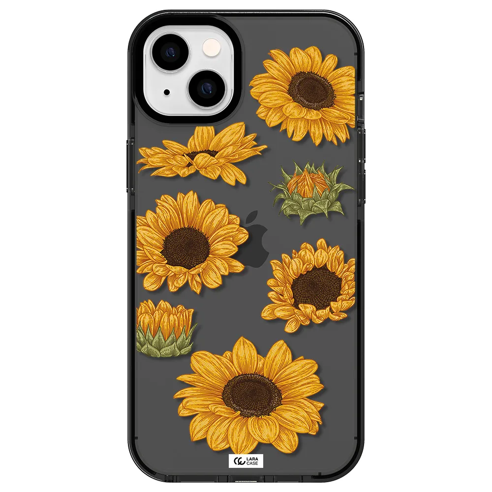 Sunflower Apple iPhone 14 plus impact Smoke Black Case