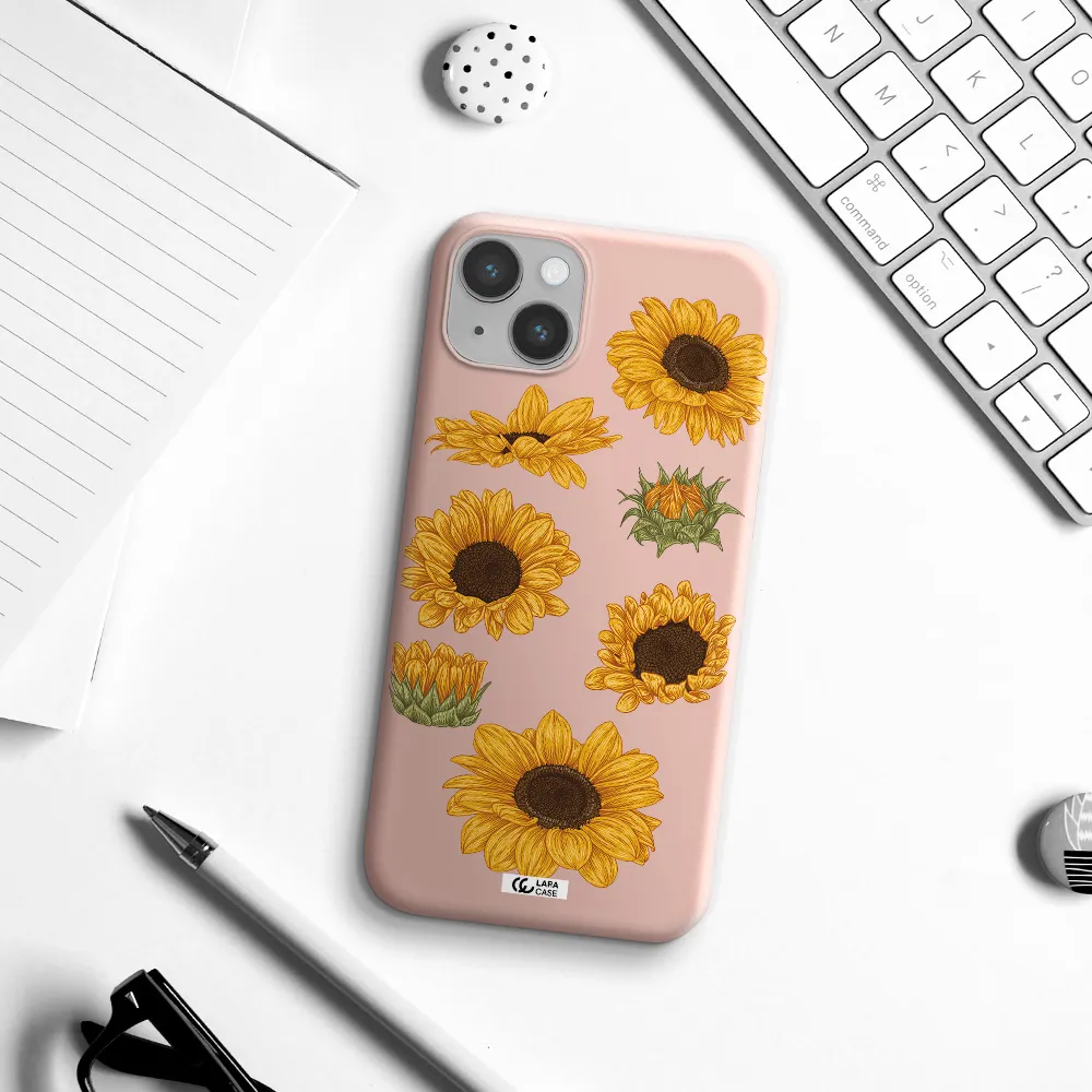 Sunflower Apple iPhone 14 plus Silicone pastel pink Case