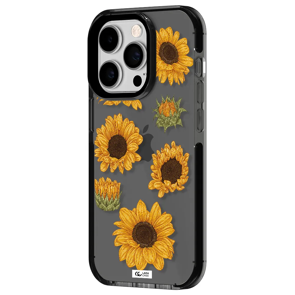 Sunflower Apple iPhone 14 pro impact Smoke Black Case