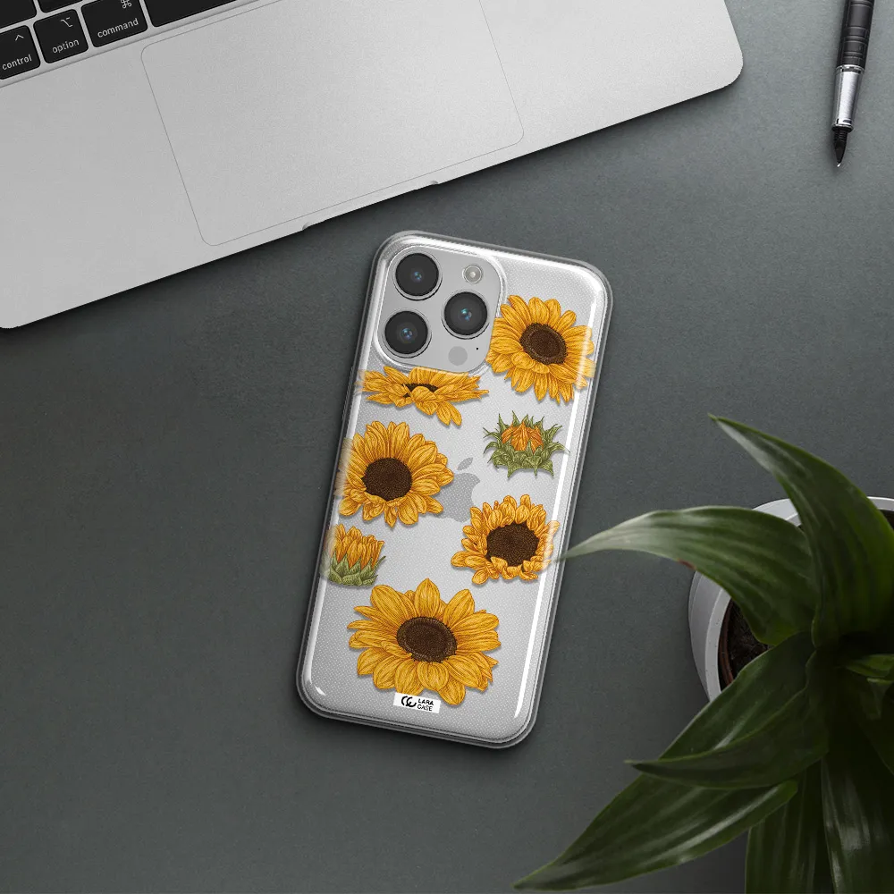 Sunflower Apple iPhone 14 pro max Clear TPU Case