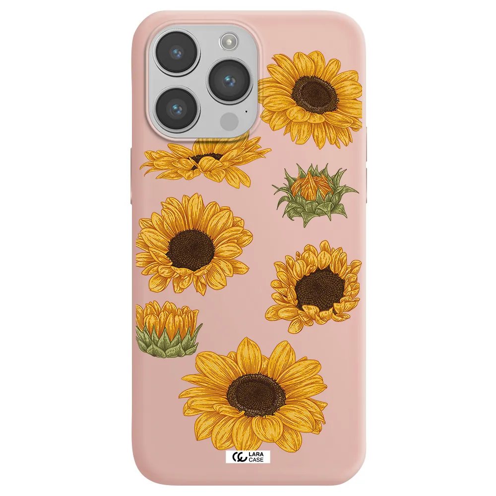 Sunflower Apple iPhone 14 pro Silicone pastel pink Case