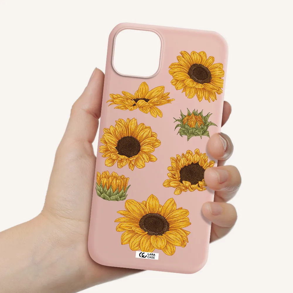 Sunflower Apple iPhone 14 Silicone pastel pink Case