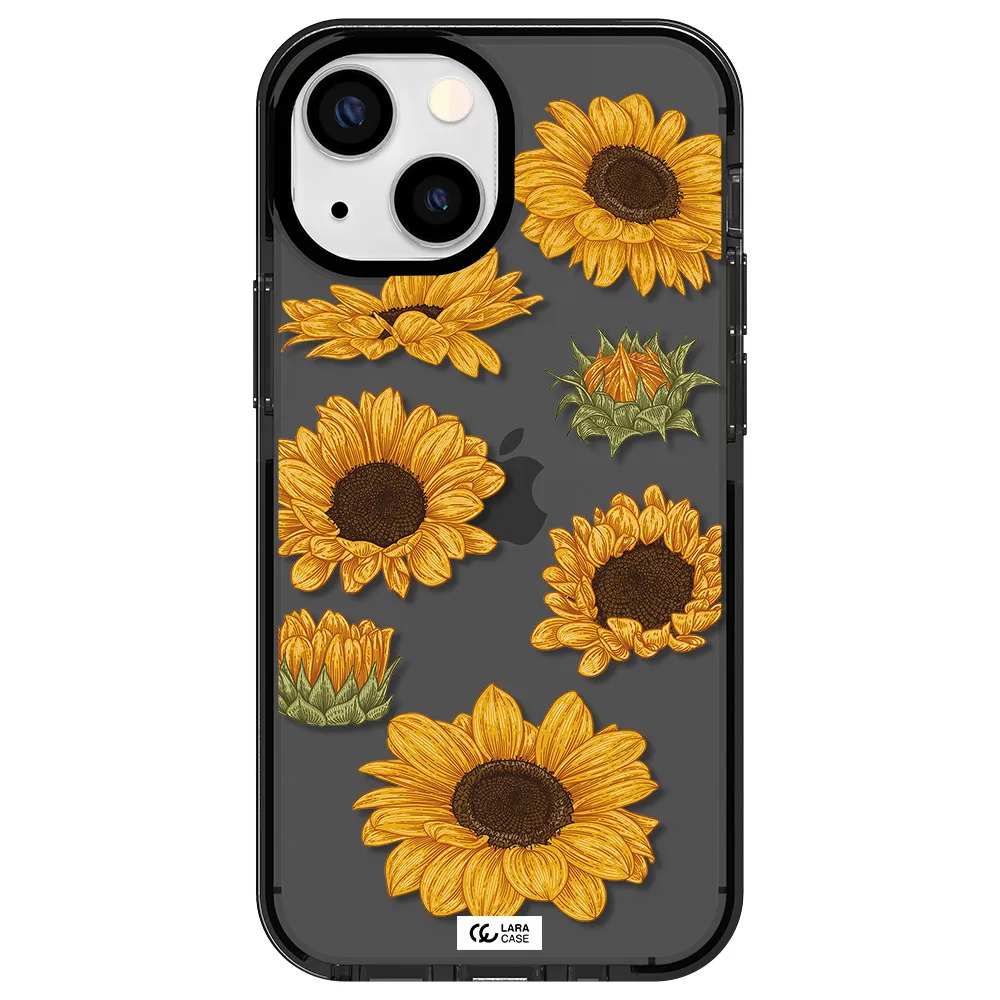 Sunflower Apple iPhone 15 impact Smoke Black Case