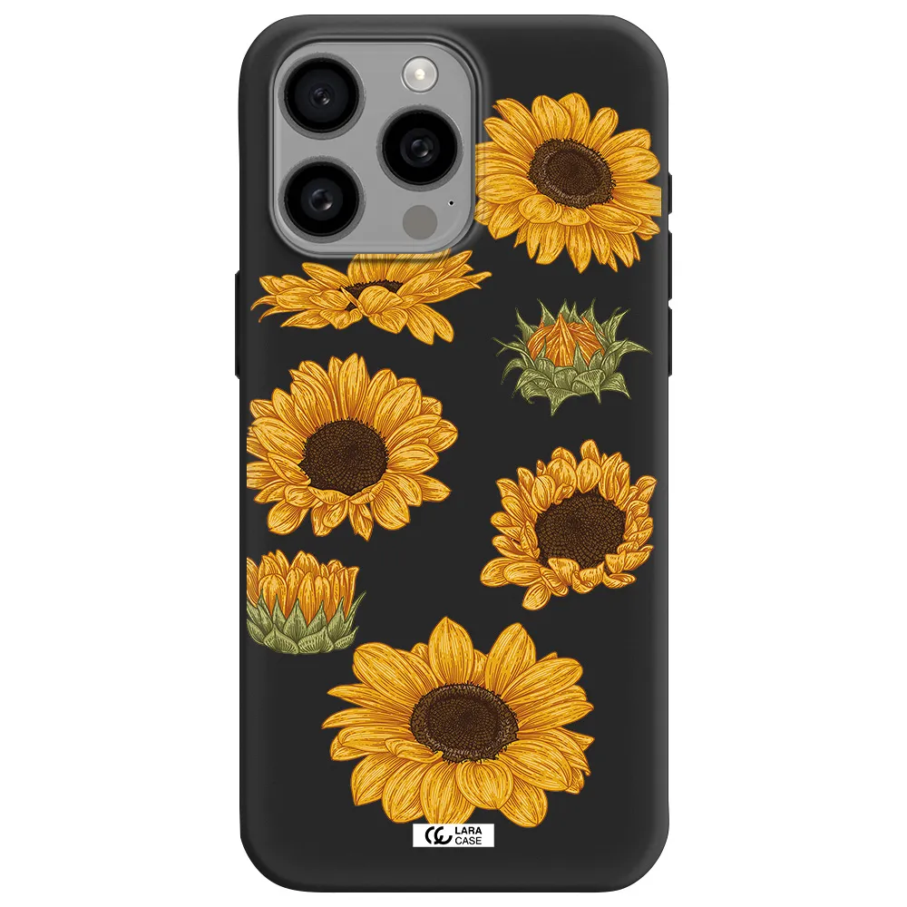 Sunflower Apple Iphone 15 Pro max Silicone black Case