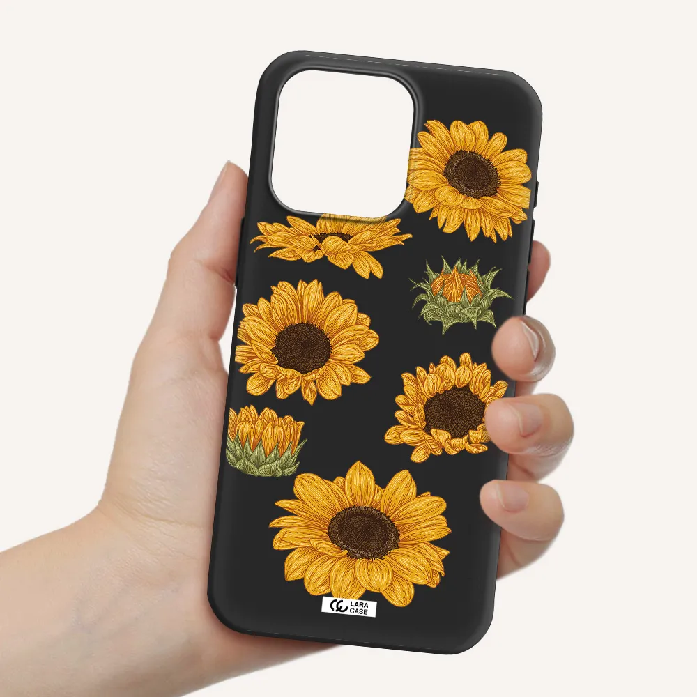 Sunflower Apple Iphone 15 Pro max Silicone black Case