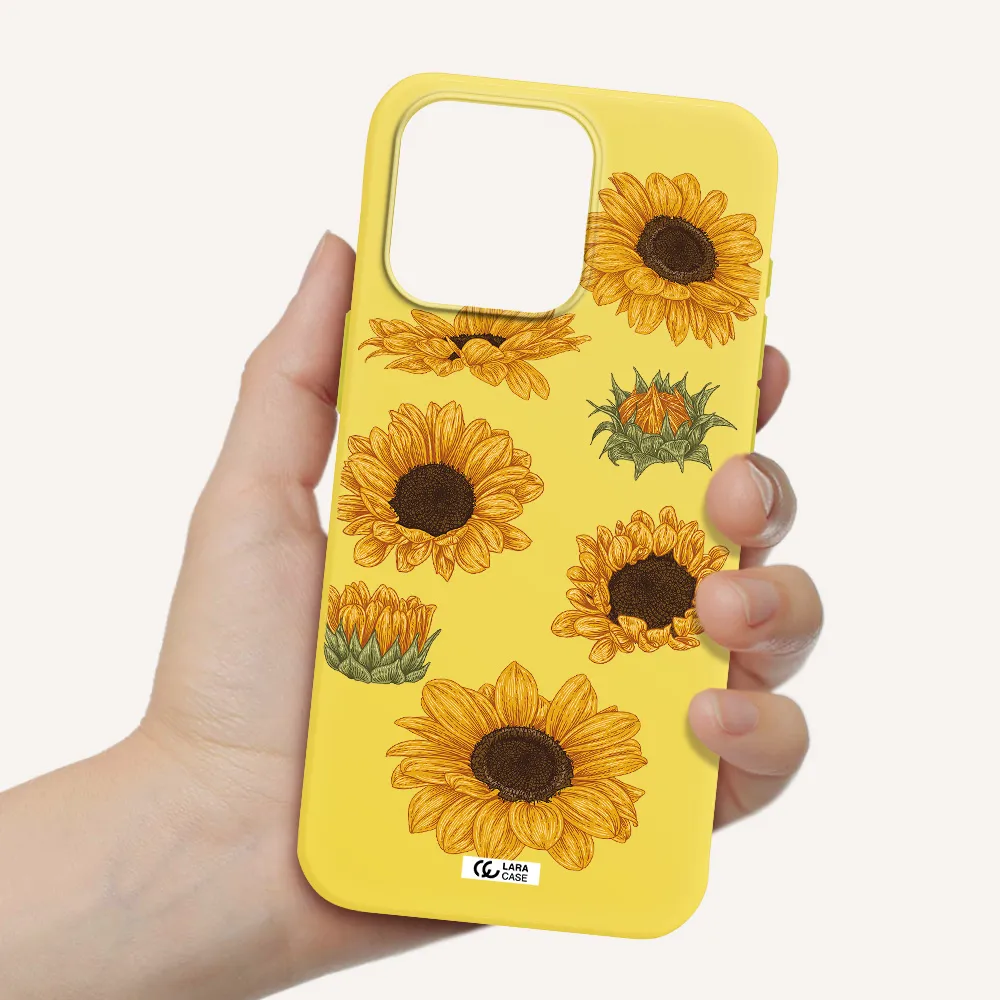 Sunflower Apple Iphone 15 Pro max Silicone canary yellow Case