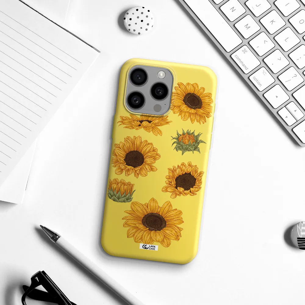 Sunflower Apple Iphone 15 Pro max Silicone canary yellow Case