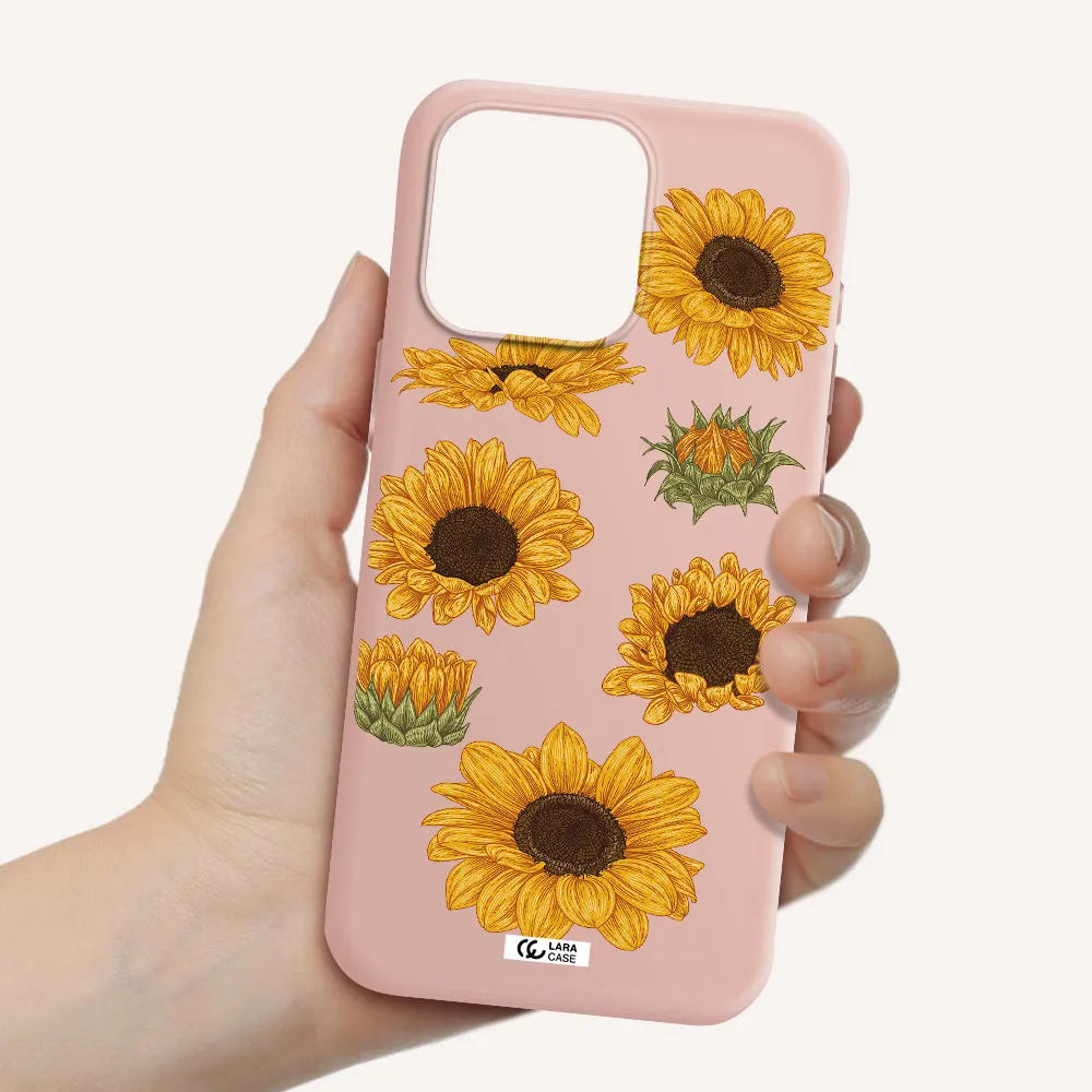 Sunflower Apple Iphone 15 Pro max Silicone pastel pink Case