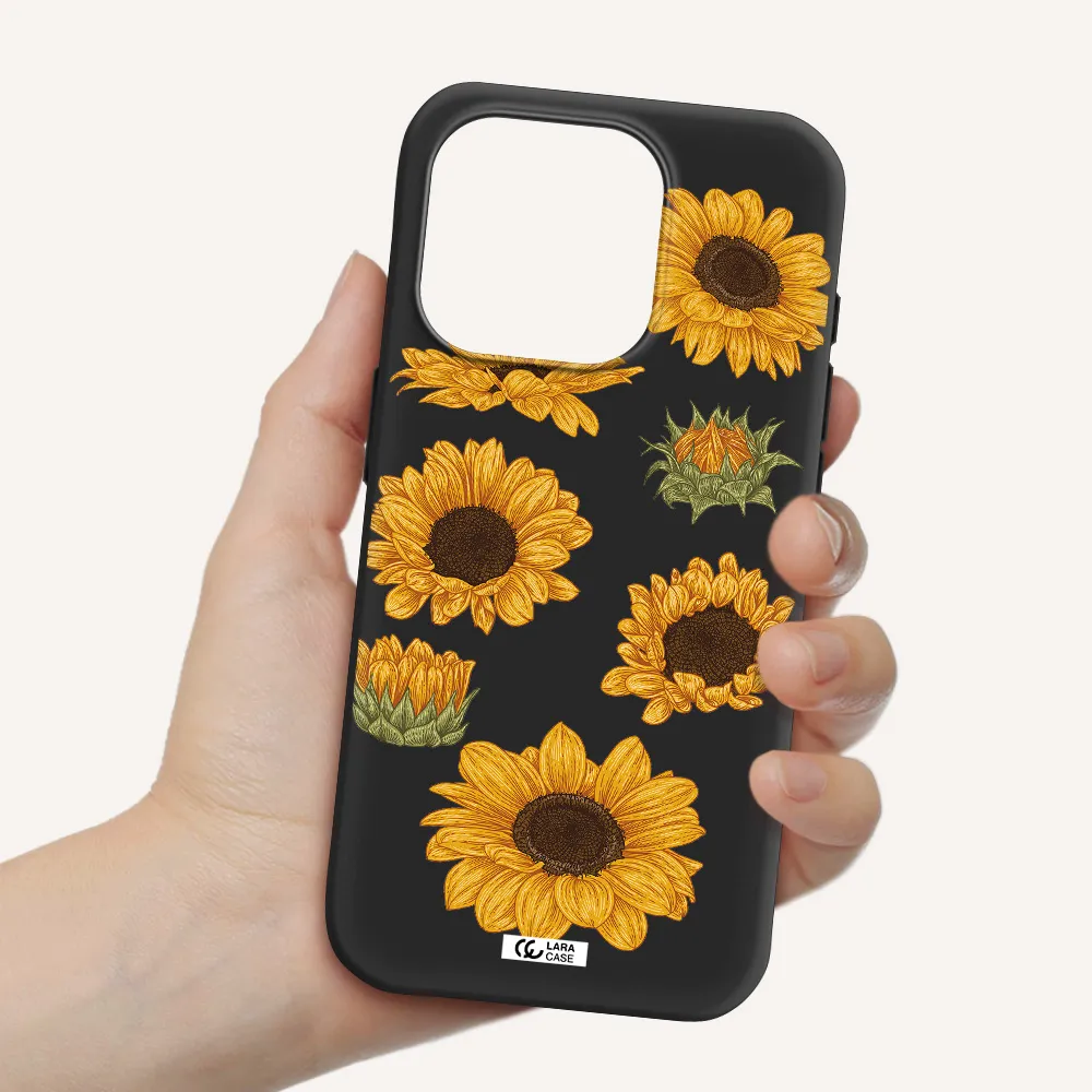 Sunflower Apple Iphone 15 Pro Silicone Black Case
