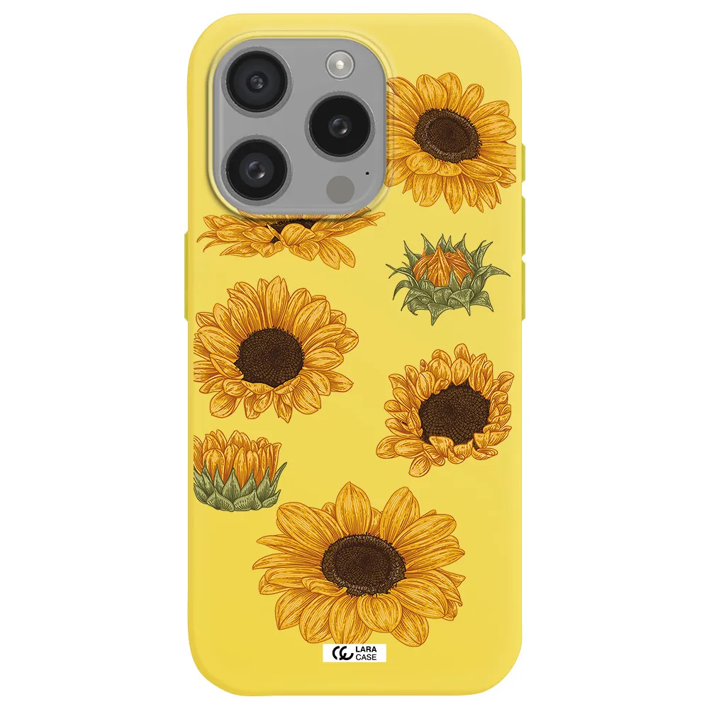 Sunflower Apple Iphone 15 Pro Silicone Canary Yellow Case
