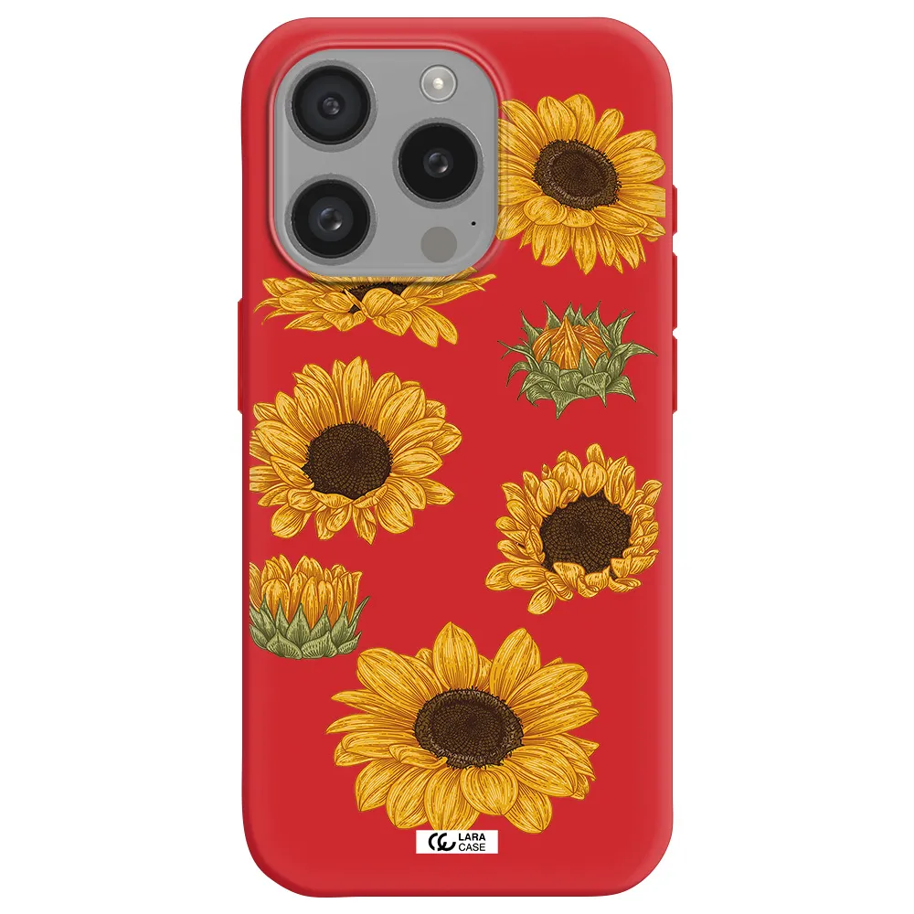 Sunflower Apple Iphone 15 Pro Silicone Imperial Red Case