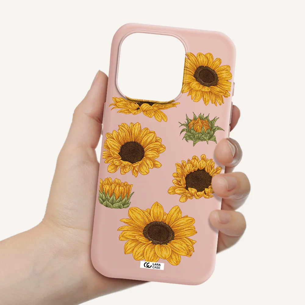 Sunflower Apple Iphone 15 Pro Silicone Pastel Pink Case