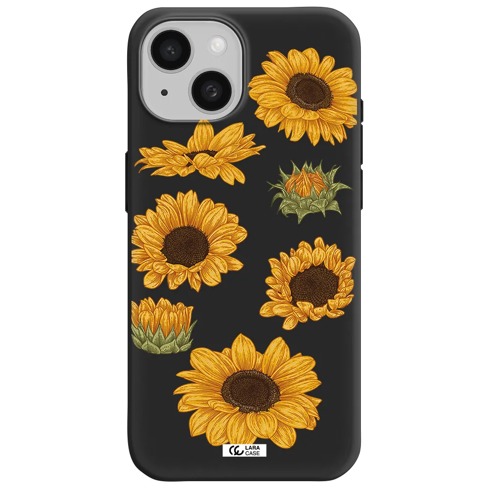 Sunflower Apple iPhone 15 Silicone black Case