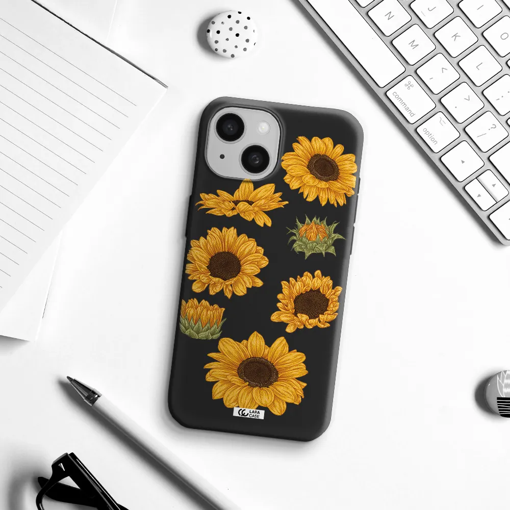 Sunflower Apple iPhone 15 Silicone black Case
