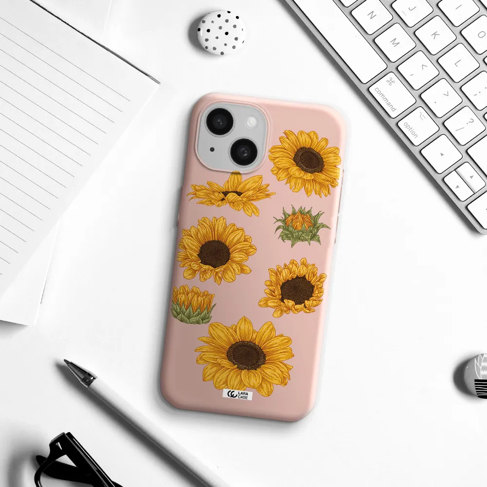 Sunflower Apple Iphone 15 Silicone Pastel Pink Case
