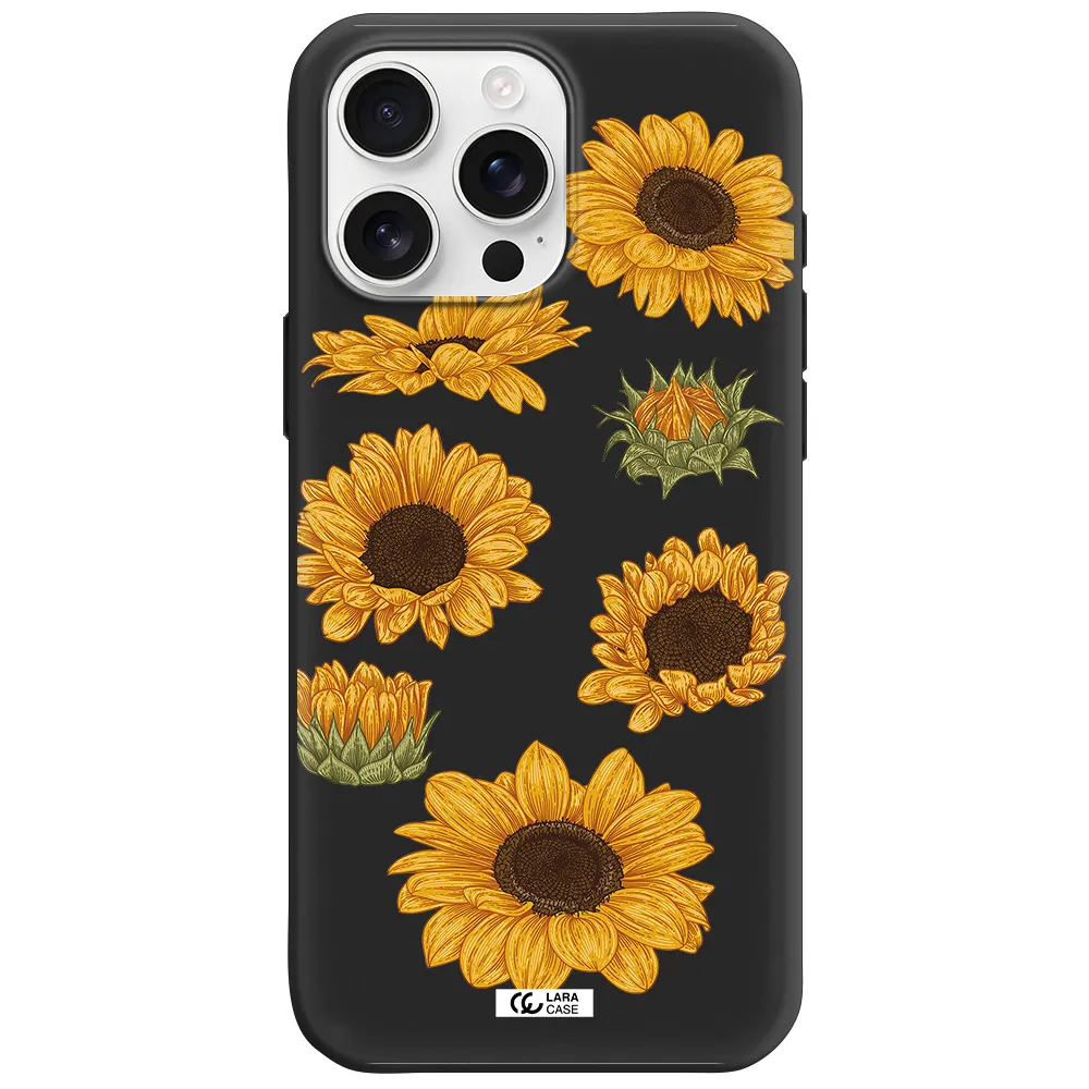 Sunflower Apple Iphone 16 Pro Max Silicone Black Case
