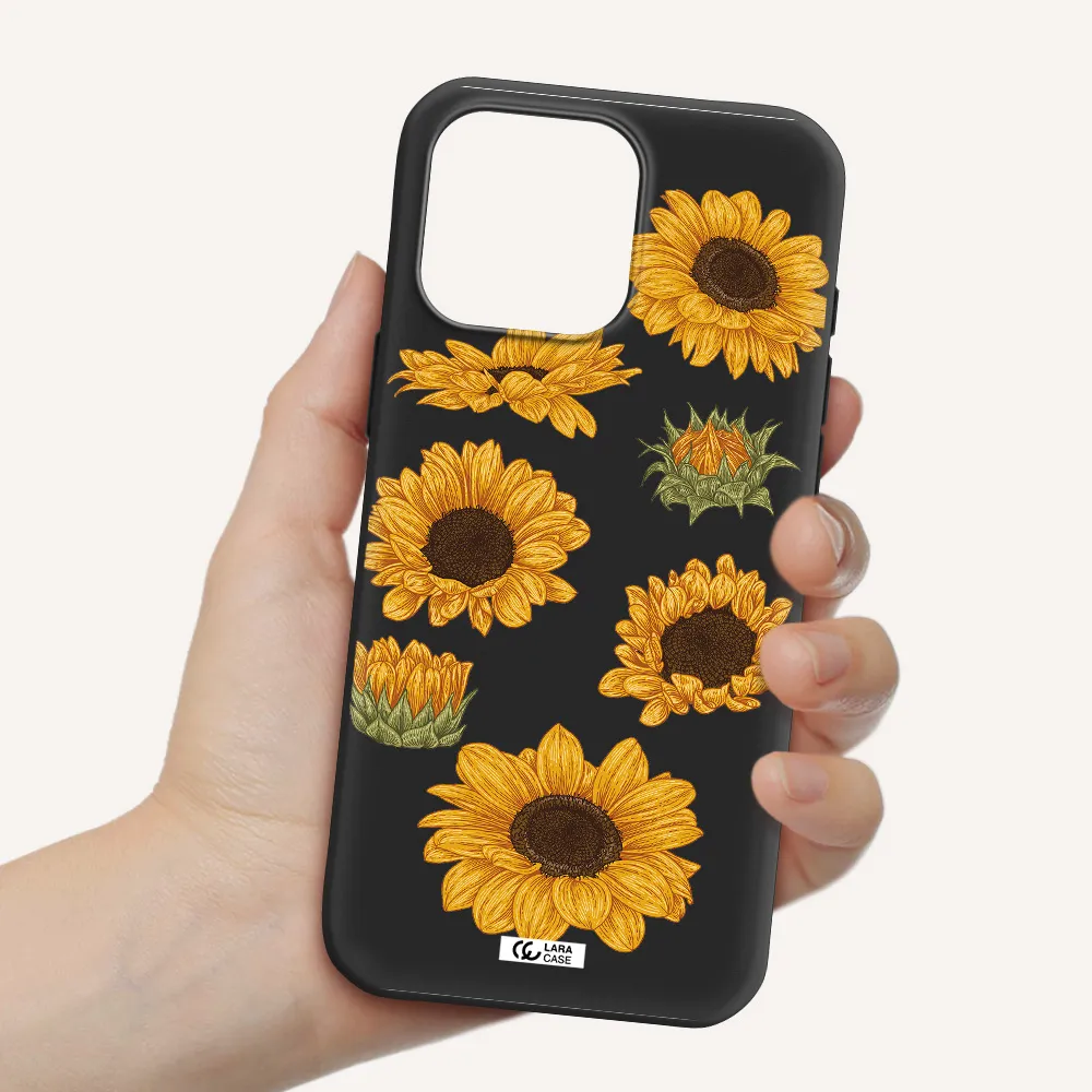 Sunflower Apple Iphone 16 Pro Max Silicone Black Case