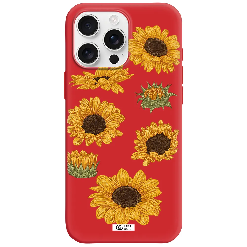 Sunflower Apple Iphone 16 Pro Max Silicone Imperial Red Case