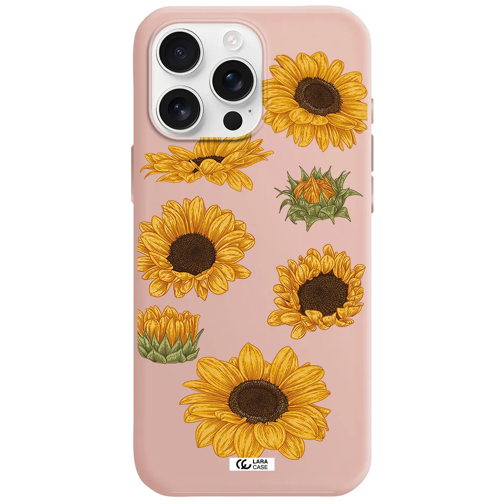 Sunflower Apple Iphone 16 Pro Max Silicone Pastel Pink Case