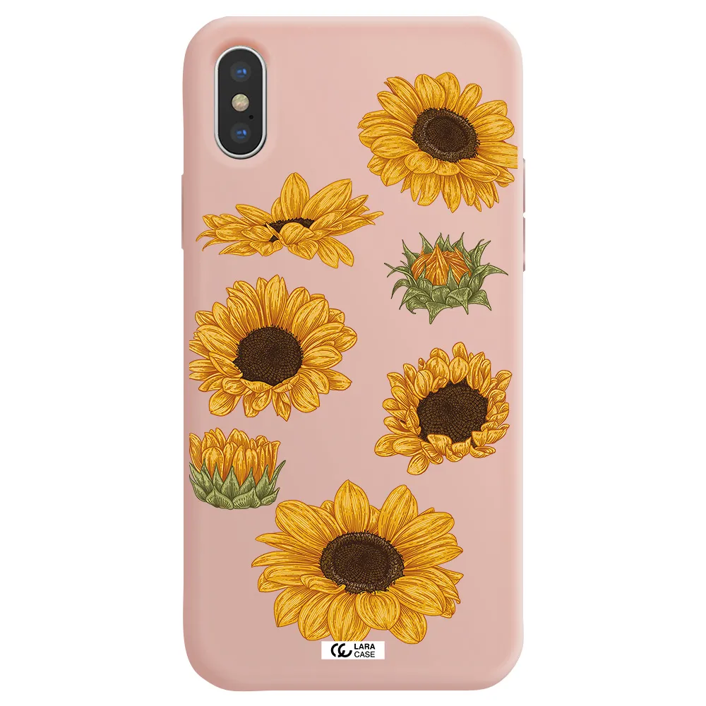 Sunflower Apple iPhone X Silicone pastel pink Case