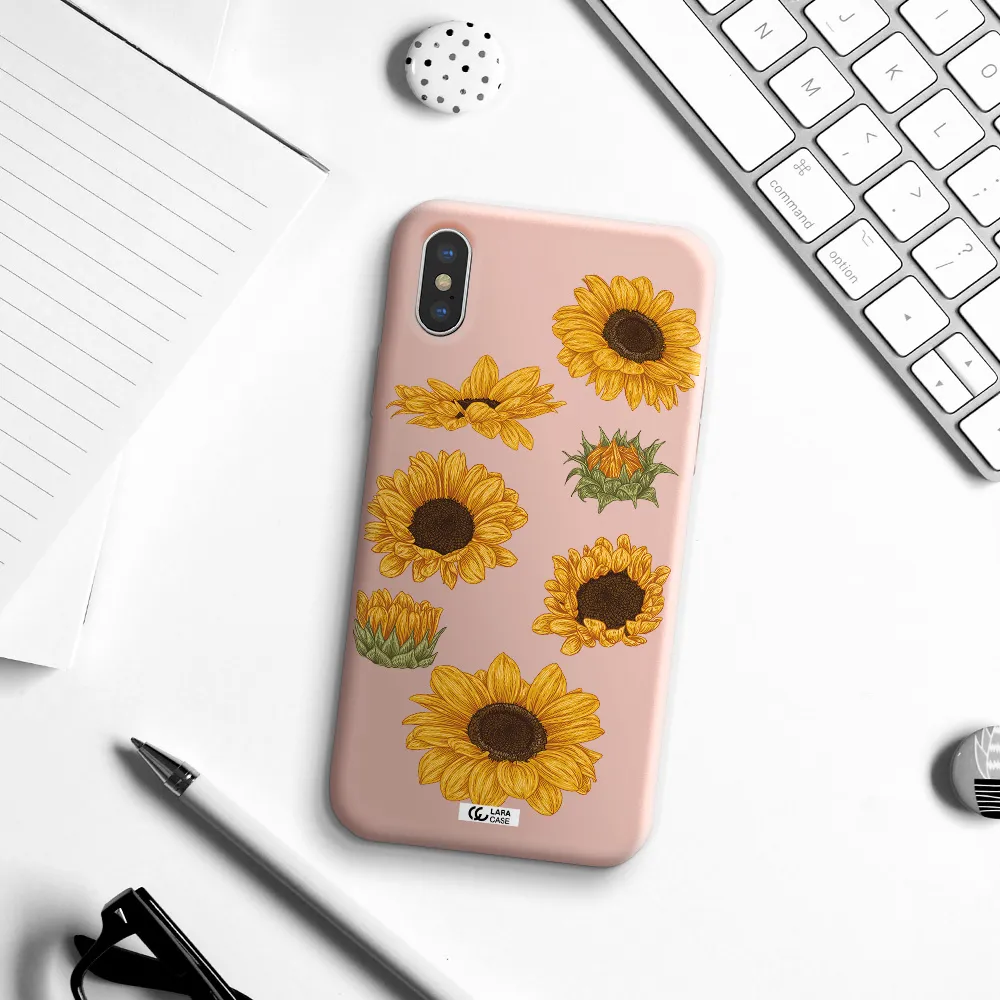 Sunflower Apple iPhone X Silicone pastel pink Case