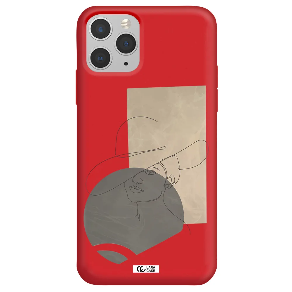 The Lady In The Hat Line Art Apple iPhone 11 pro max Silicone Imperial Red Case