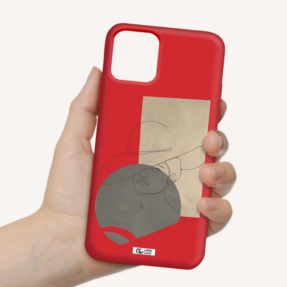 The Lady In The Hat Line Art Apple iPhone 11 pro max Silicone Imperial Red Case