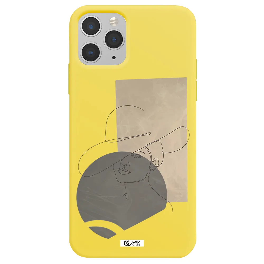 The Lady In The Hat Line Art Apple iPhone 11 pro Silicone canary yellow Case