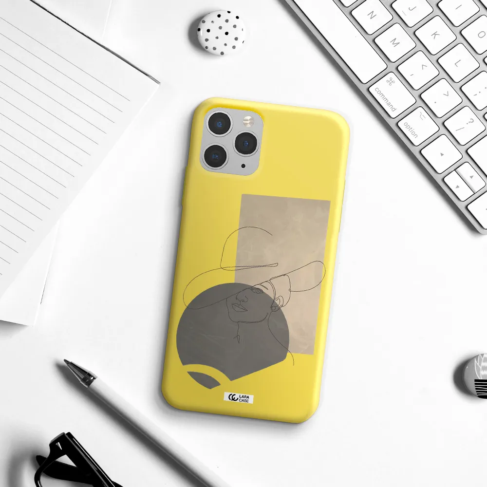 The Lady In The Hat Line Art Apple iPhone 11 pro Silicone canary yellow Case