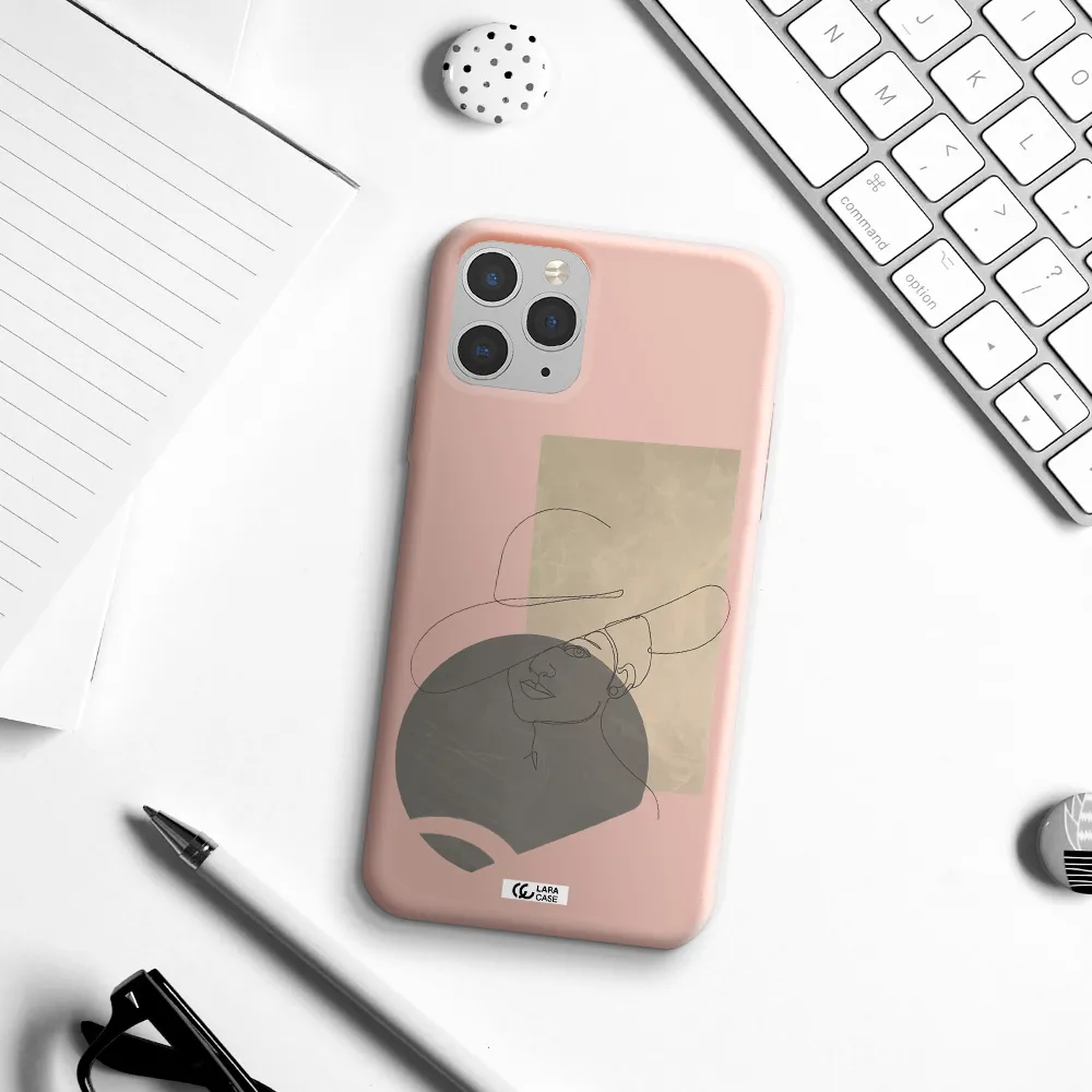 The Lady In The Hat Line Art Apple iPhone 11 pro Silicone pastel pink Case
