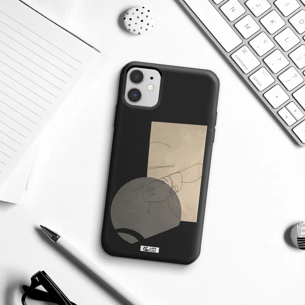 The Lady In The Hat Line Art Apple iPhone 11 Silicone black Case