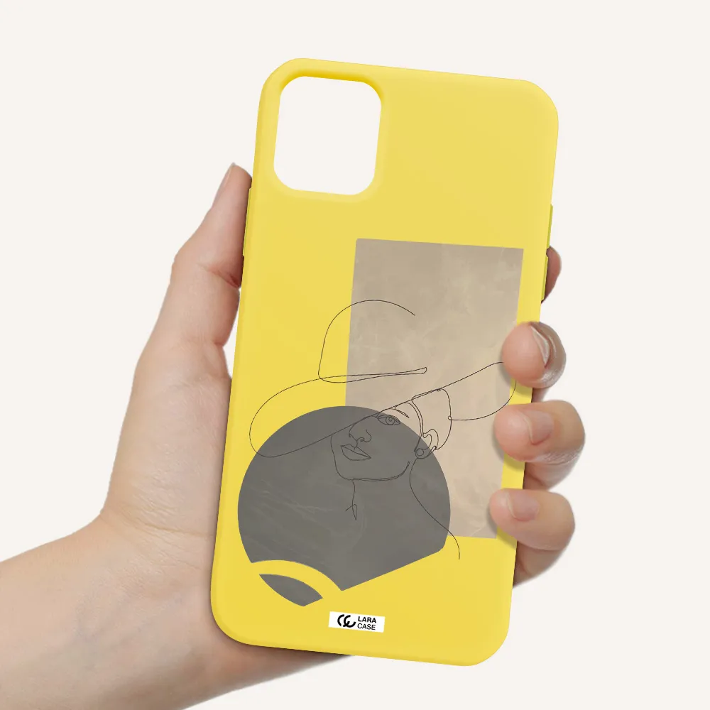 The Lady In The Hat Line Art Apple iPhone 11 Silicone canary yellow Case