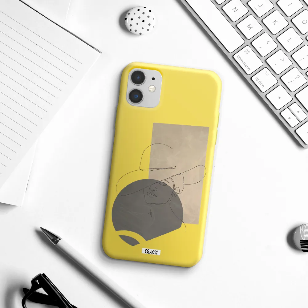 The Lady In The Hat Line Art Apple iPhone 11 Silicone canary yellow Case
