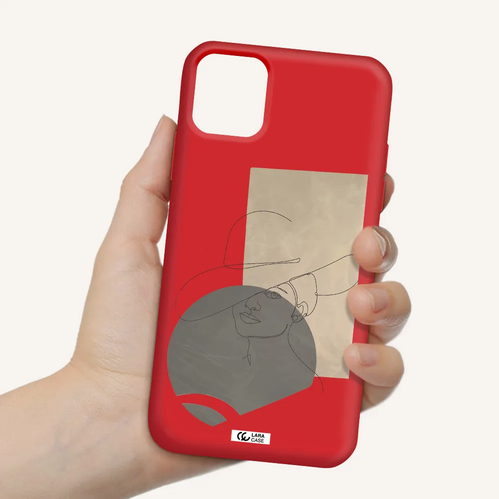 The Lady In The Hat Line Art Apple iPhone 11 Silicone Imperial Red Case