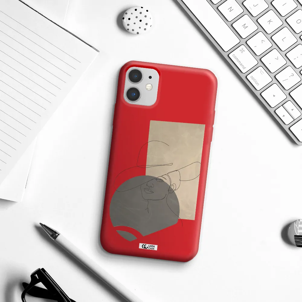 The Lady In The Hat Line Art Apple iPhone 11 Silicone Imperial Red Case